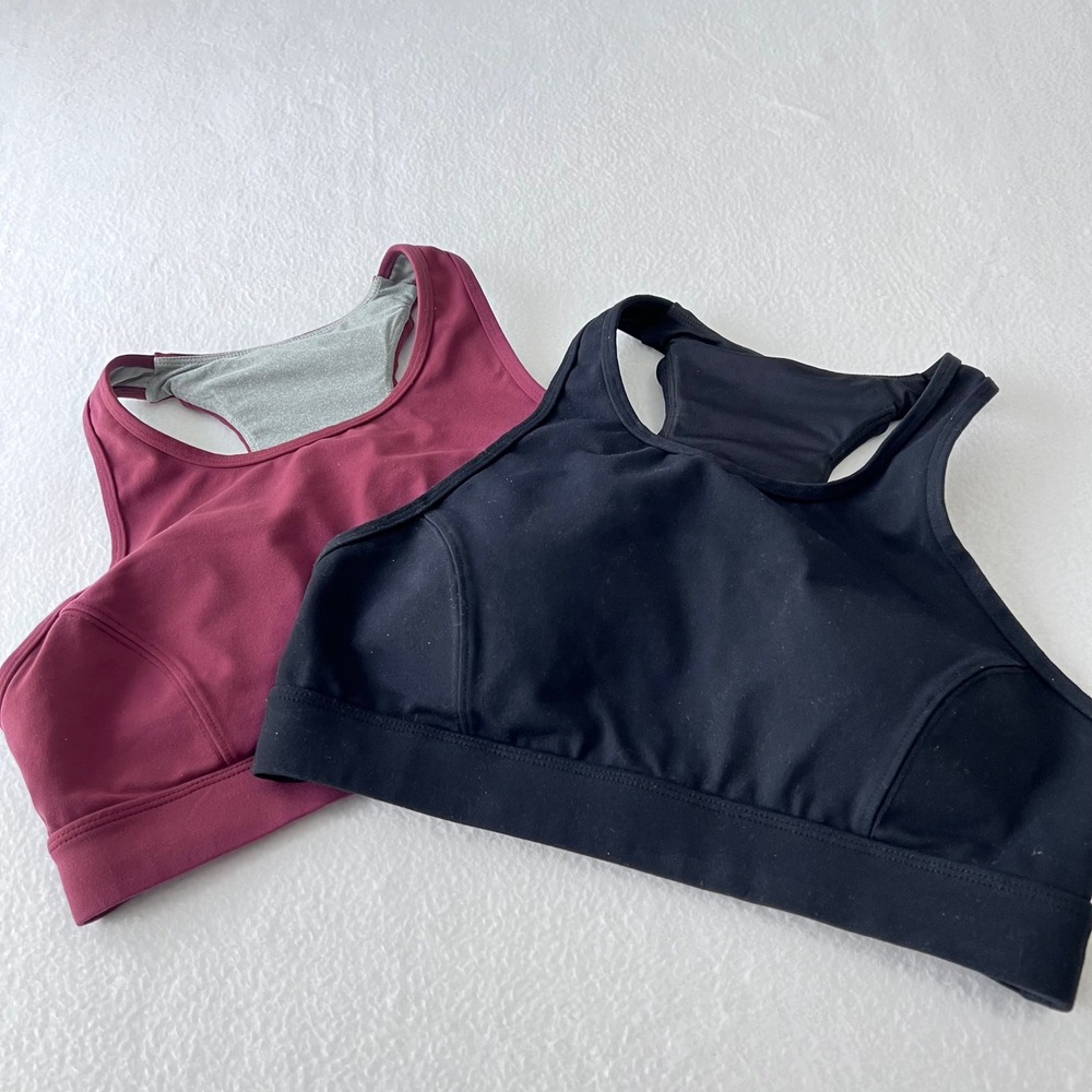 Queenie Ke‎ Sports Bra Womens Large Black Burgundy Racerback High Impact Lot 2